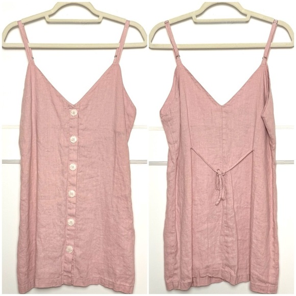 REFORMATION 90s Pale Pink Linen Sleeveless V-Neck Button Front Mini Slip Dress L - Picture 4 of 8